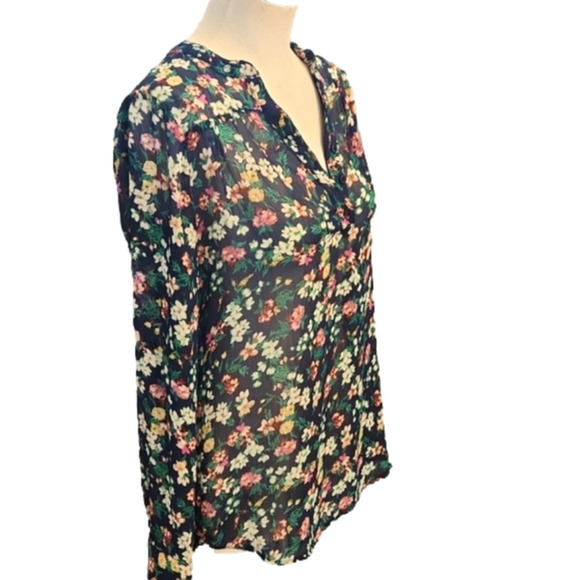 Womens Mossimo navy floral sheer long sleeve top size Small. - Picture 4 of 16